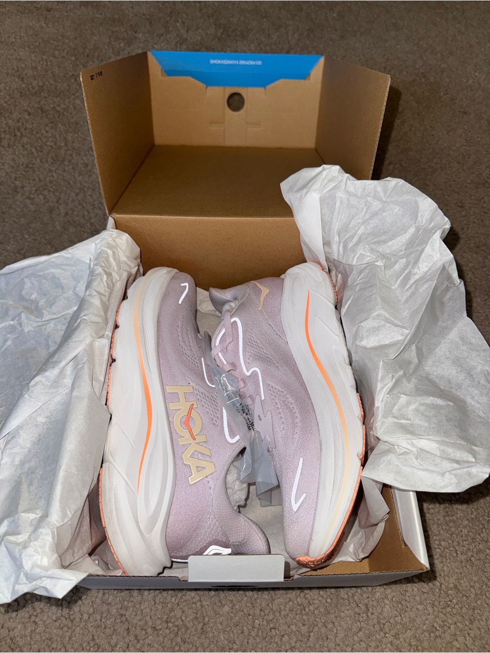 LIKE NEW - Hoka Clifton 10, Women’s 8.5, Lilac Cream and Tangerine Glow